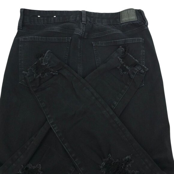 American Eagle Jeans The Dream Jean Size 14 Black Distressed Skinny Frayed Hem - Picture 6 of 13